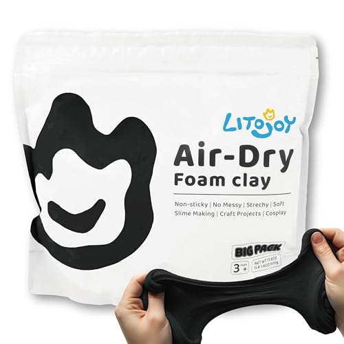 LitoJoy Black Air Dry Foam Clay 1.1lbs/ 500g - Soft Modeling Clay for Art Projects Cosplay Props DIY Crafts (Light Weight & Easy to Use)