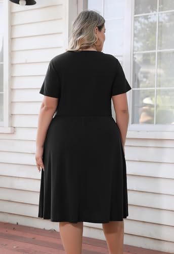 Image of Nemidor Women Plus Size Casual Dress Midi Flt Flare Pocket