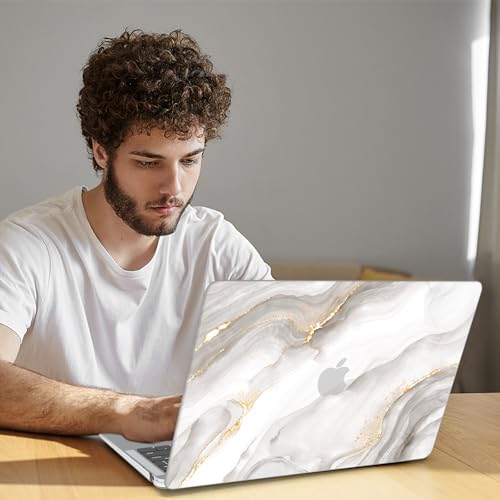 B BELK Compatible with MacBook Air 13 inch Case 2021 2020 2019 2018 M1 A2337 A2179 A1932 Touch ID, Plastic Hard Shell+2 Keyboard Cover+Screen Protector for MacBook Air 13.3 inch Case, White Marble