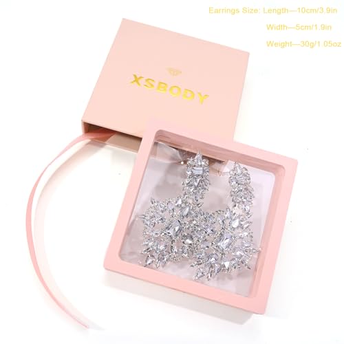 Costume Silver Large Rhinestone Earrings Dangling Trendy Bling Oversized Statement Earrings For Women Formal3