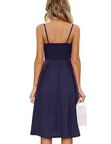 Image of FANCYINN Womens Tie Front Button Down A-Line Dresses Summer Spaghetti Strap Midi Dress Floral Prints