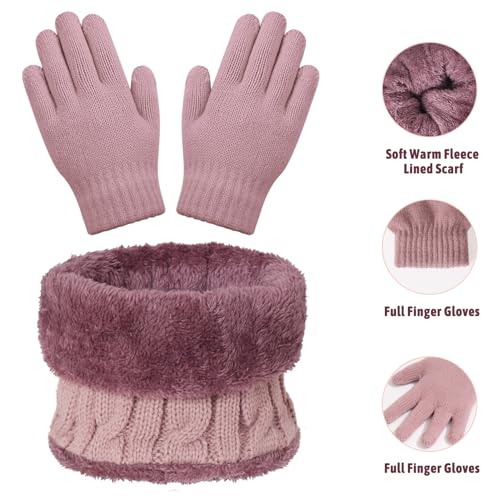 Image of Kids Winter Beanie Hat Scarf Gloves Set for 3-8 Years Old Boys Girls, Thick Warm Knitted Hat Gloves Fleece Lined Scarf Set
