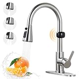 Touchless Kitchen Faucet Motion Sensor - Activated Smart Hands Free Kitchen Faucets with Pull Down Sprayer Single Handle Kitchen Sink Faucet,Brushed Nickel
