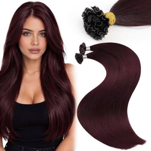 Moresoo U Tip Hair Extensions Human Hair, Wine Red, 20 Inch