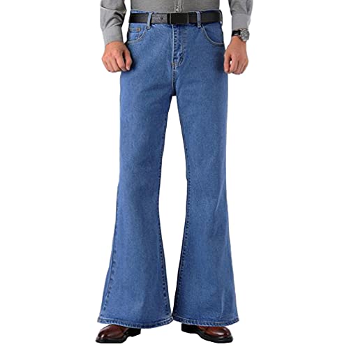 HAORUN Men Bell Bottom Jeans 60s 70s Flared Denim Pants Regular Fit Party Trousers2