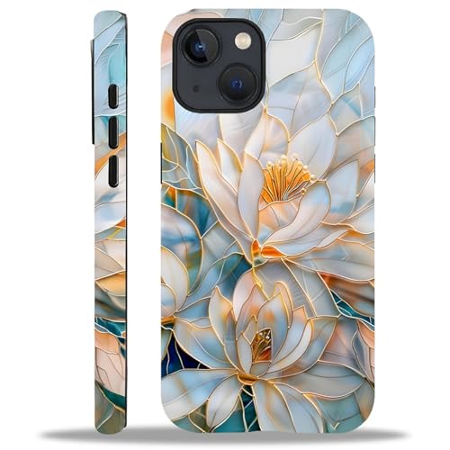 TAMEFOX Case for iPhone 15,Anti Drop Scratch Frosted Protective Cover Case for Women Girl-Glass Golden Flower
