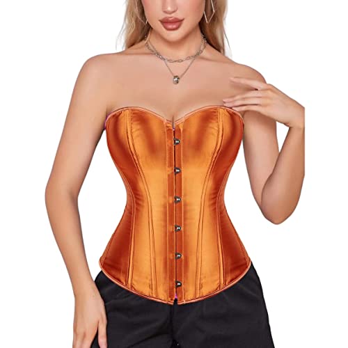 Corset Corselet Espartilho Modelador Acetinado Linha Casual Tam 36 a 56 Laranja Vibrante M647