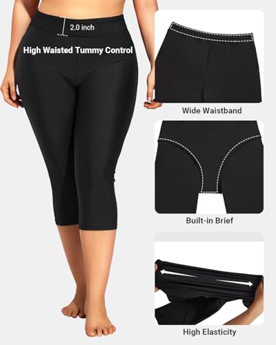 Holipick Plus Size Swim Pants for Women Swim Capris High Waisted Swim Leggings UPF 50+ Long Swim Shorts4