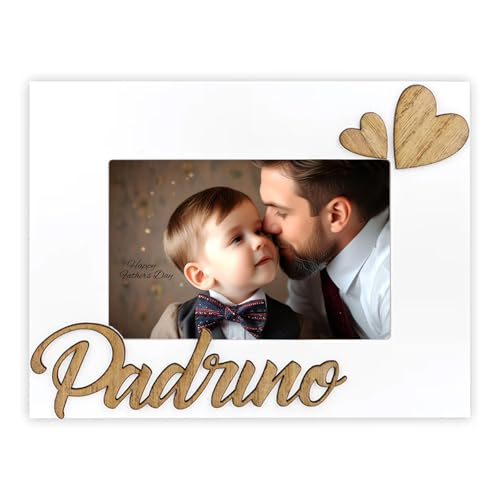 Parrain Cadre photo personnalisable 10 x 15 | Cadre photo Parrain Cresima – Baptême blanc et cœurs en relief – Cadeau pour occasions spéciales, Noël,...