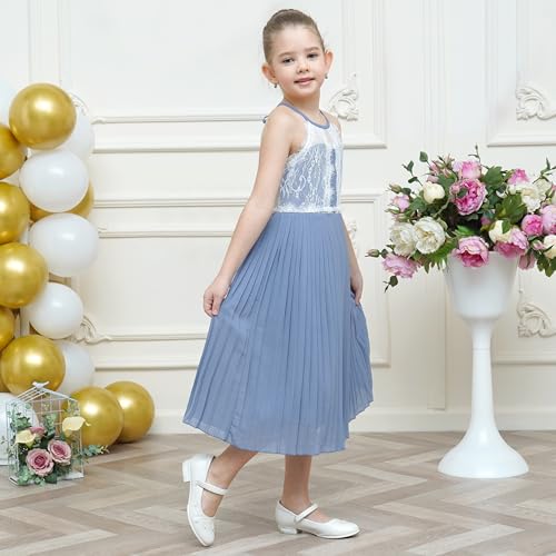Sunny Fashion Girls Dress Haze Blue Halter Princess Pleated Formal Party Wedding3