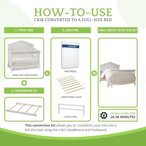 Image of Full-Size Conversion Kit Bed Rails for Dolce Babi Convertible Cribs - Solid Wood Rail - Toddler and Adult Rail for Full-Size Beds - Essential Nursery & Baby Furniture (Pearl)