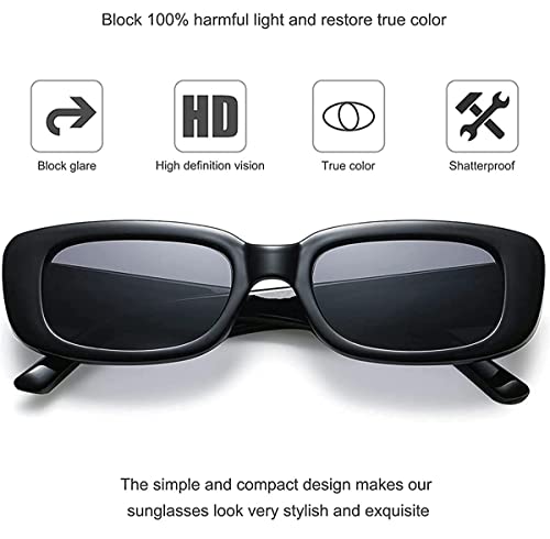 Image of Rectangle Sunglasses for Women Retro Driving Glasses 90's Vintage Fashion Narrow Square Frame UV400 Protection