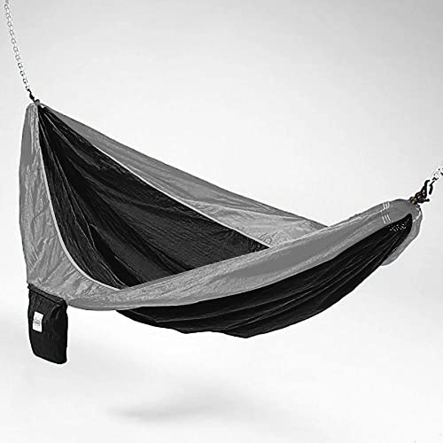 Extra Large Double Hammock for 2 Person, UV Resistant, Parachute Silk Waterproof with Stuff Sack | Hanging Style with Hooks, Size 8Ft L X 6Ft W, Quick Drying Cozy Soft Durable Pretty Black Gray Color