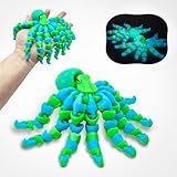 Articulated Glow in The Dark Octopus, 3D Printed – UV Activated Shimmering Tentacled Aquatic Design, Precision Engineered Movement, Ideal for Coastal Living Spaces, Aquarium Lovers, Bioluminescent