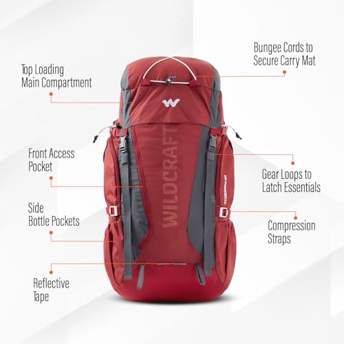 Image of Wildcraft 40 Litre Trailblazer Rucksack Travel Backpack for Mens & Womens - Black Grey | Unisex Travel Backpack Bag for Trekking & Hiking