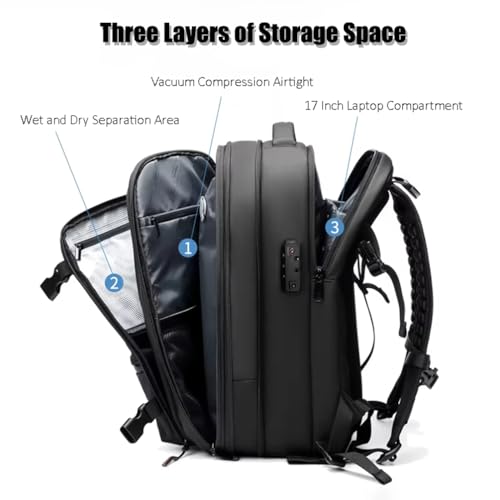 Ezyvac Backpack, Vacuum Seal Backpack with Pump, Large Capacity Travel Vacuum Bag with Combination Lock (Black)3