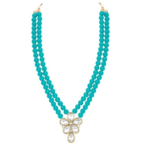 Image of Peora Crystal Faux Pearl Kundan Necklace & Jewellery Set Gift for Women