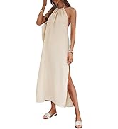 COZYEASE Women's Solid Split Thigh Halter Dress Tie Back Backless Sleeveless Long Length Casual P...