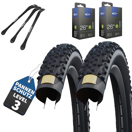 2er Set Schwalbe Black Jack Fahrradreifen 26 Zoll (54-559) auswählbar mit Schläuchen + 3 MSZweirad Reifenheber (26 x 2,10 (54-559), AV Schläuche)
