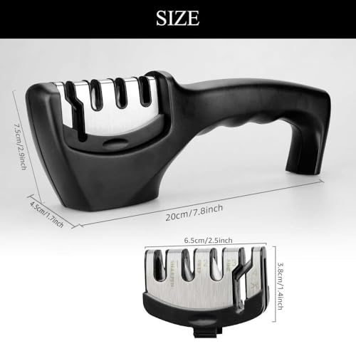 Knife Sharpener,3-Level Sharpening Tool for Repairing,4-in-1 Kitchen Knife Sharpener, Polishing, and Honing Blades | Durable Stainless Steel, Ceramic, and Tungsten Steel | Non-Slip Base | Black - Image 4