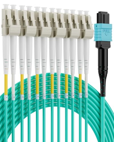 Image of MPO Fanout Fiber Patch Cable 2m /6ft,OM3 MPO to 12 X LC(6 Duplex) | MPO OM3 Female Type B,12-Fiber to 6 Duplex LC,UPC,LSZH Aqua jacket, Multimode 50 /125um,QSFP+ Breakout Cables,10 /40 /100G
