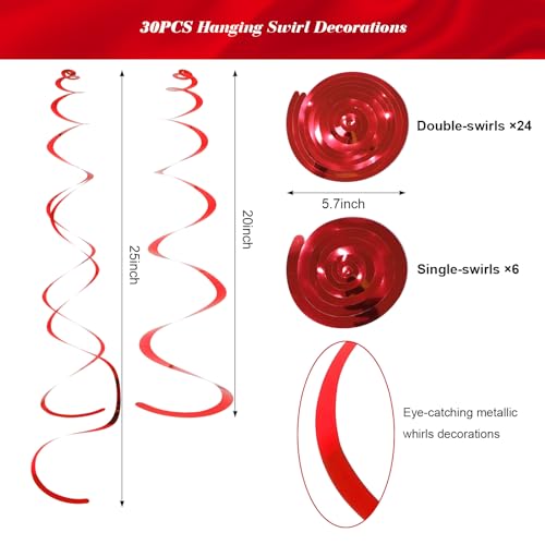 Image of Fumwase Party Swirl Decorations Red Shinny Foil Hanging Swirl Decorations Plastic Streamer for Ceiling Plastic Streamer for Party Decorations Metallic Hanging Swirl Pack of 30