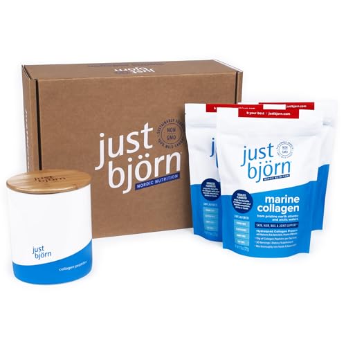 Just Bjorn Marine Collagen Peptides Kit - Unflavored Collagen Packed with Amino Acids, Hyaluronic Acid & Vitamin C to Support Hair, Skin, Nail, Joint, Digestive and Gut Health - (90 Servings)
