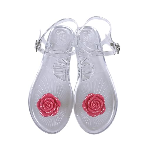 Ladies Summer Flower Crystal Jelly Toe Beach Large Size Flat Transparent ls Narrow ls for Women2