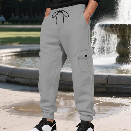 Mens Baggy Sweatpants Drawstring Elastic Waist Cargo Pants Workout Running Athletic Jogger Sweat Pants with Pockets3
