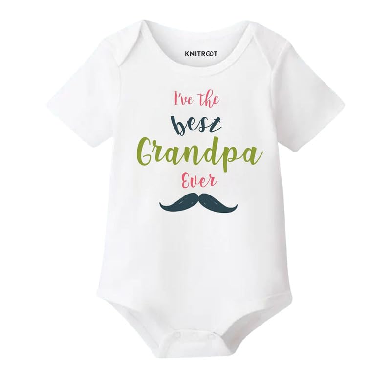Image of KNITROOT Grandparent Family Special Onesies, Unisex Baby Kids 100% Cotton Envelope Neck Half Sleeve Romper, Bodysuit, Sleepsuit, I'Ve The Best Grandpa Ever, Infant Cloths for Boys & Girls