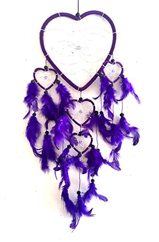 OMA Dream Catcher - Hand Made Purple Feather Dream Catcher Heart Shaped with Crystal Beads - 7