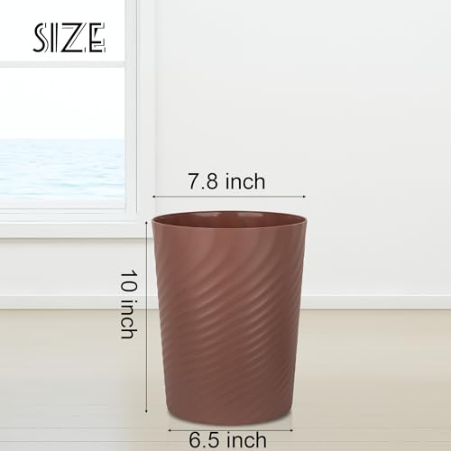 Image of UUJOLY Plastic Small Bathroom Trash Can Wastebasket Garbage Can, Brown | Sturdy-Easy to Clean, Bathroom, Laundry Room, Kitchen, Office, Kids Room, Dorm, Bedroom, 1.8 Gallon