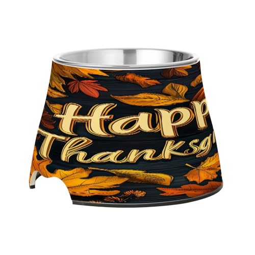 YEGAME Stainless Steel Elevated Dog Bowls, Happy Thanksgiving Non-Skid Spill-Proof