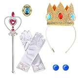 ZHMKYD13 Prinzessin Peach Kostüm Zubehör Set 5-teilig, Krone Zauberstab Ohrringe Handschuhe Brosche, Princess Peach Dress up Kit für Mädchen, passend für Geburtstag Halloween Karneval Cosplay Party