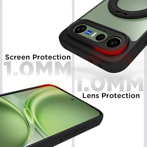 Image of RIGGEAR Shockproof Sleek Hybrid Armor 360 Rotating Magnetic Ring Stand Back Cover Case Compatible with MagSafe Accessories for Vivo X300 FE 5G (Clear PC + Black TPU Bumper)