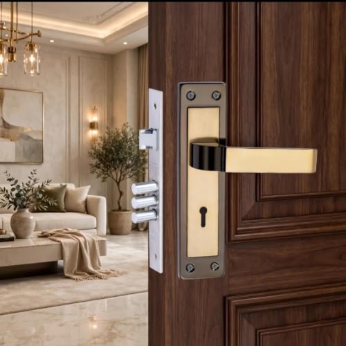 Image of Milton Iron Mortise Lock Set with Handle, Black Gold Finish, 200mm Length, 125mm Handle, Complete with Keys and Hardware - MHI-573
