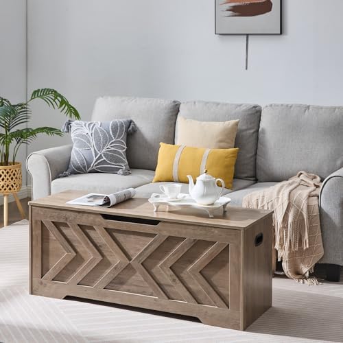 XDliv 47.2” Storage Bench,Extra Large Wooden Storage Chest with 2 Safety Hinges,entryway Bench,Blanket Storage,Shoe Storage Bench for Entryway,Bedroom,Living Room,Easy Assembly.-Greige - Thumbnail 7