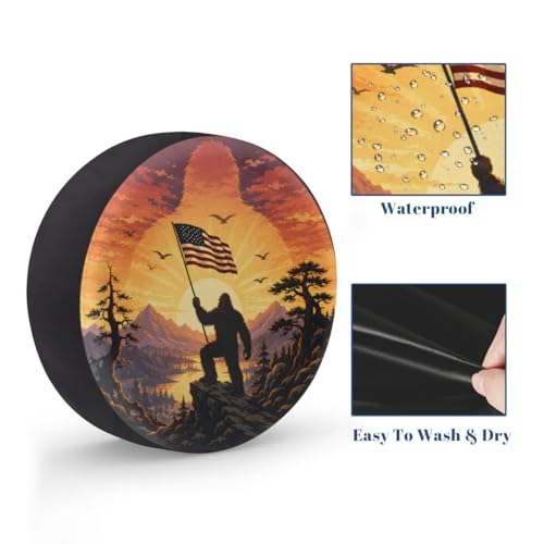Image of Bigfoot American Flag Spare Tire Cover Wheel Covers Protectors Waterproof Dust-Proof Universal Fit Trailer, RV, SUV and Many Vehicle 14 Inch,C-01