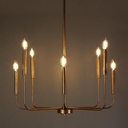 Laluz GOLD CHANDELIER 8-Light Modern Farmhouse Dining Room Chandelier Over Table, 27'' Aged Brass Chandeliers Hanging Light Fixture thumb #3