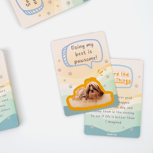Image of 52 Dog-Themed Affirmation Cards Against Anxiety with Wooden Display Stand - Positive Affirmation Cards for Women - Uplifting and Inspirational