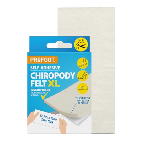 Profoot Chiropody Felt XL Self-Adhensive Padding for Foot Pain 22.5 x 10cm Provides Instant Relief from Pressure Ideal for Blisters Bunions Calluses & Discomfort Gentle on Skin 5mm Thick