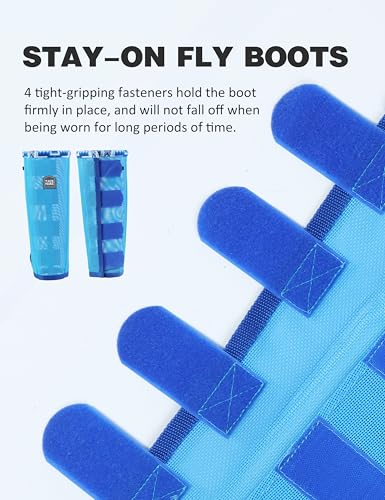 Tackmore Horse Fly Boots with Patterned Fleece Trim, Reduce Rubbing Fly Boots for Horses Set of 4 Summer Protective Leg Boots - Cool Blue L - Thumbnail 5