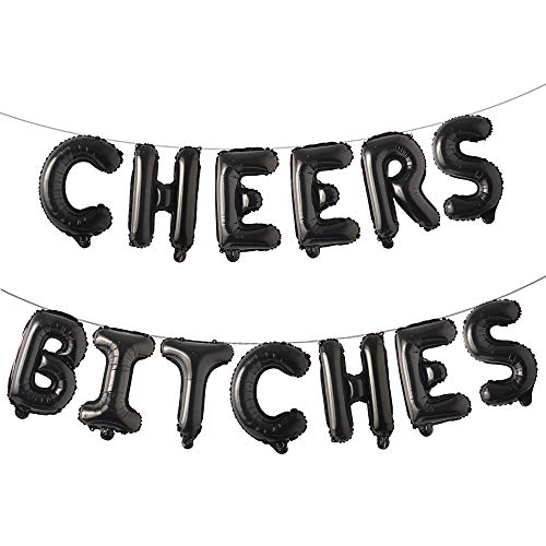 16 Inch Multicolored Cheers Bitches Balloons Banner Foil Letters Mylar Balloons For Bachelorette Parties, Weddings, Bridal Showers, Cannot Float (Black) #TOP12