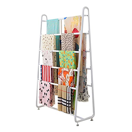 UWYTGF Modern Metal Scarf Holder Rack,Floor Standing Fabric/Shawl Storage Organziers with Non-Slip Foot Pads,for Clothing Store/Gift Store,White,Length,120Cm/47.2In