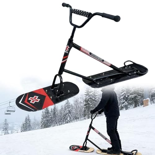 Patinete/Trineo Todoterreno, Patinete Esquí Para Diversión Invernal, Patinete/Trineos Nieve, Estabilidad Doble Hoja, Capacidad 150kg, Adolescentes Y Adultos De Todos Los Niveles De Habilidad Black