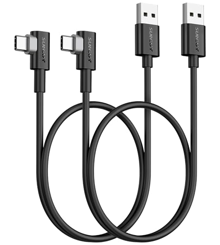 Image of SUNGUY USB C 90 Degree Cable 2FT, 2-Pack Right Angle 3A USB 2.0 Type C Fast Charge & Sync Cord Compatible with Samsung Galaxy S20 S10 S9 S8 Plus S10E, A10e A20 A50 A51 A71, Note 20 10, Moto G7 G8