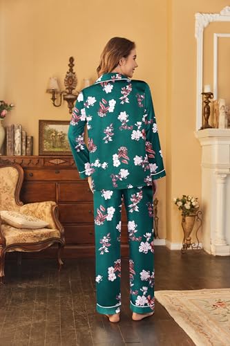Image of Ekouaer Women's Classic Button Down Long Satin Silk Pajama Set