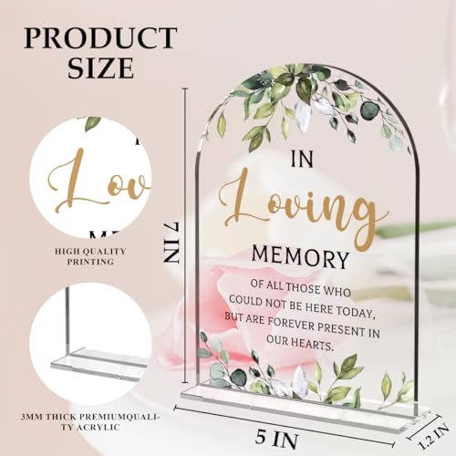 Wedding Memorial Sign，In Loving Memory Wedding Sign，Weddings Supplies 5x7 Inch, Wedding Decor Loving Memory Sign for Ceremony Reception，Arch Acrylic Table Signs for Wedding, Anniversary （Botanical） - Thumbnail 2