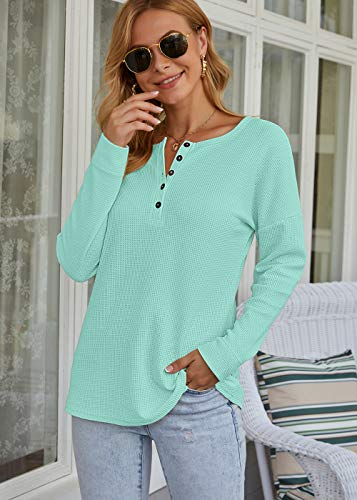 Image of MOLERANI Womens Long Sleeve Waffle Knit Henley Shirts Tunic Tops