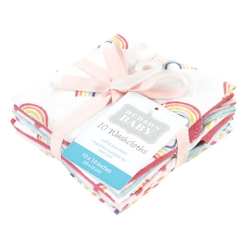 Image of Hudson Baby Unisex Baby Flannel Cotton Poly Washcloths, Creative Rainbow 10Pk, One Size